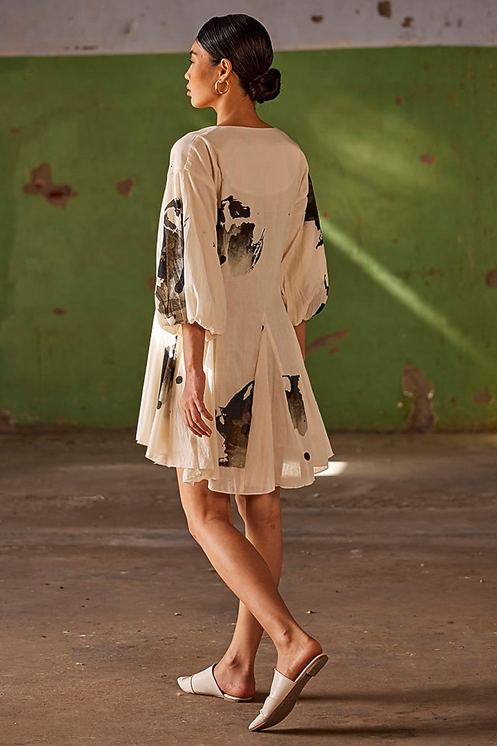 Off-White Mul Cotton Printed Summer Dress by Khara Kapas at Pernia's Pop Up Shop