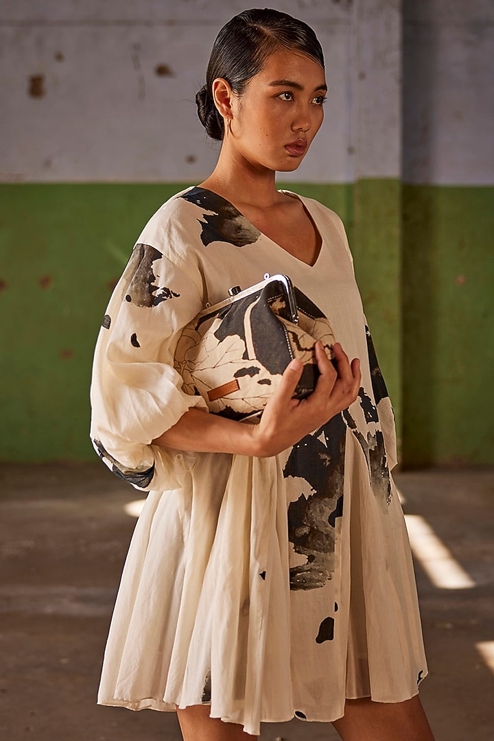 Off-White Mul Cotton Printed Summer Dress by Khara Kapas at Pernia's Pop Up Shop