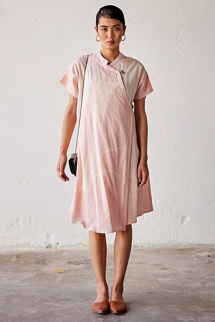 Faded Pink Mul Cotton Printed Summer Dress by Khara Kapas at Pernia's Pop Up Shop