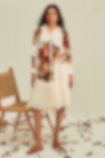 Off-White Cotton Mul Floral Printed Knee-Length Summer Shirt Dress by Khara Kapas at Pernia's Pop Up Shop