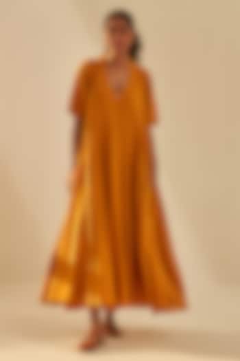 flowy mustard dress Mustard Yellow Linen-Blend Maddy Midi Dress