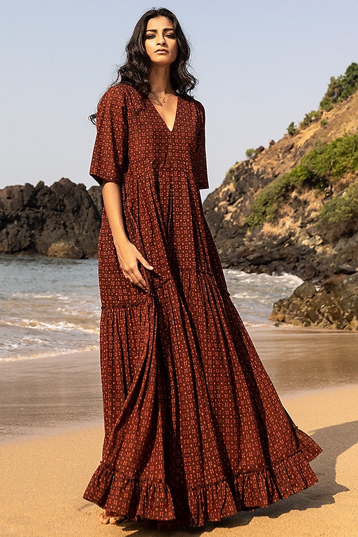 Maroon Printed Dress by Khara Kapas