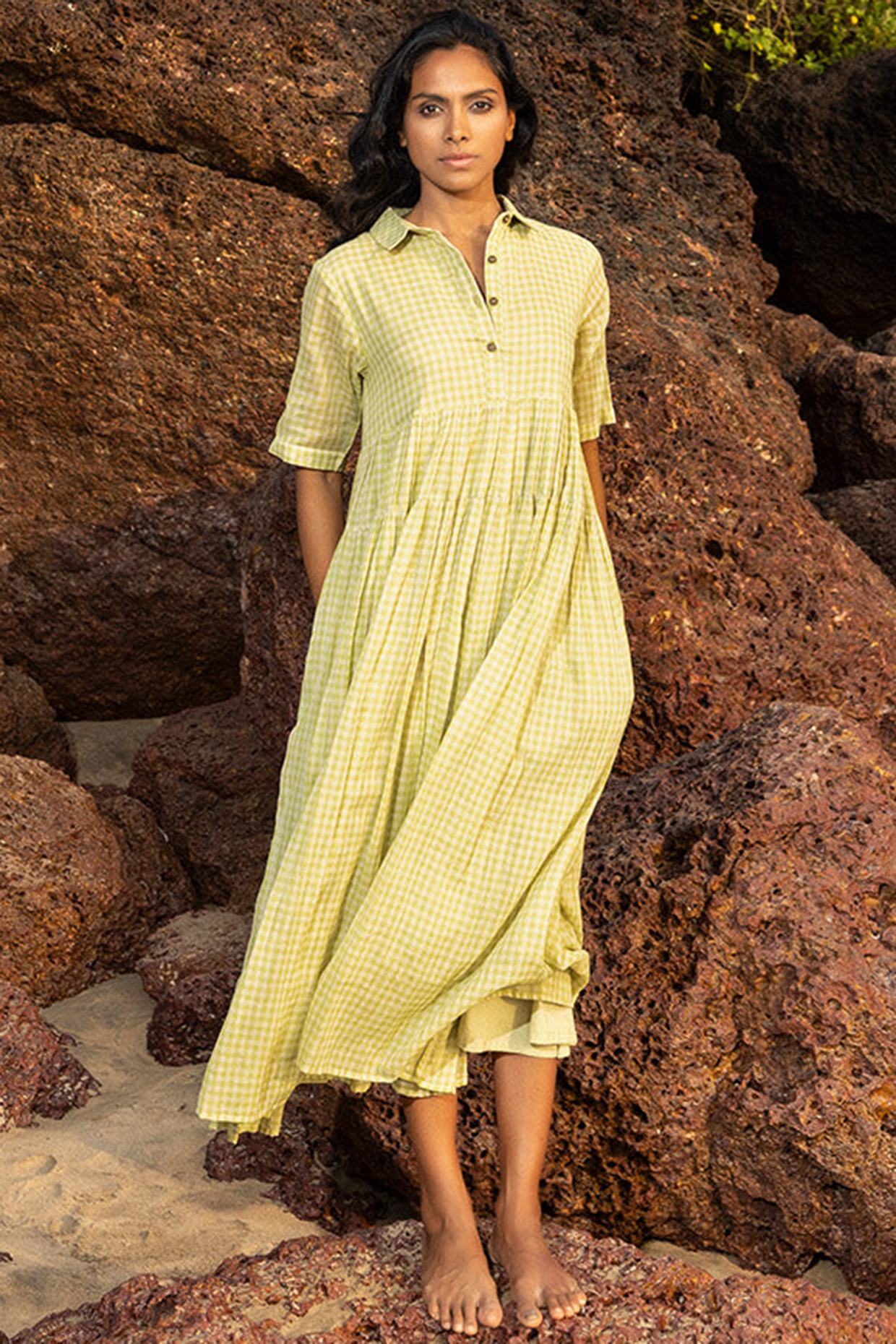 Lime Green Cotton Summer Dress by Khara Kapas at Pernia's Pop Up Shop