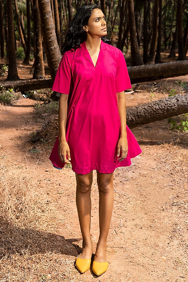 Hot Pink Poplin Shirt Dress by Khara Kapas