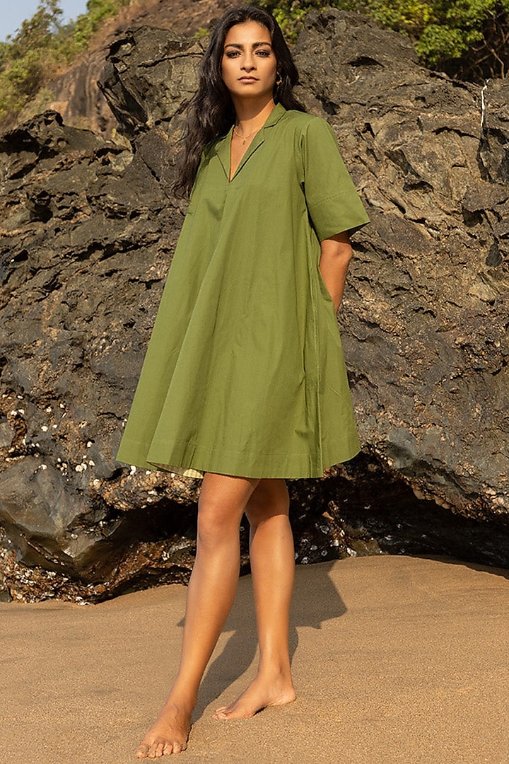 Forest Green Cotton Dress by Khara Kapas