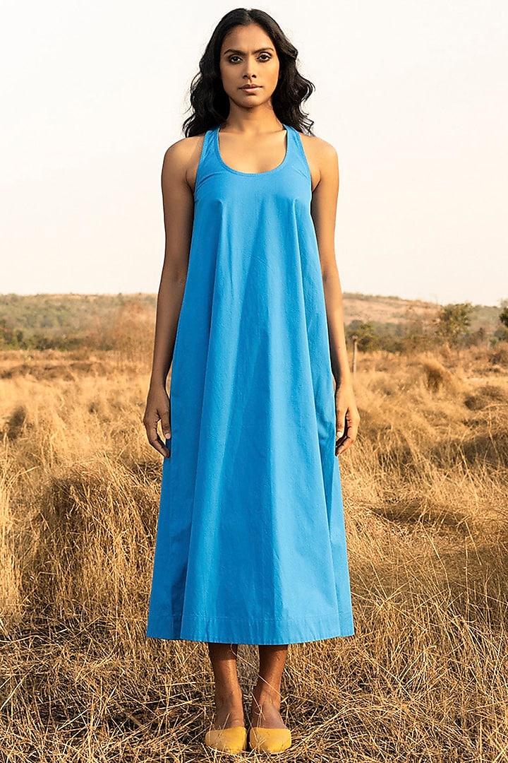 Shazam Blue Poplin Dress by Khara Kapas