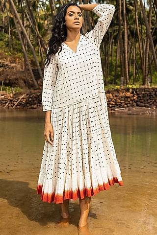 White & Red Polka Dot Dress by Khara Kapas