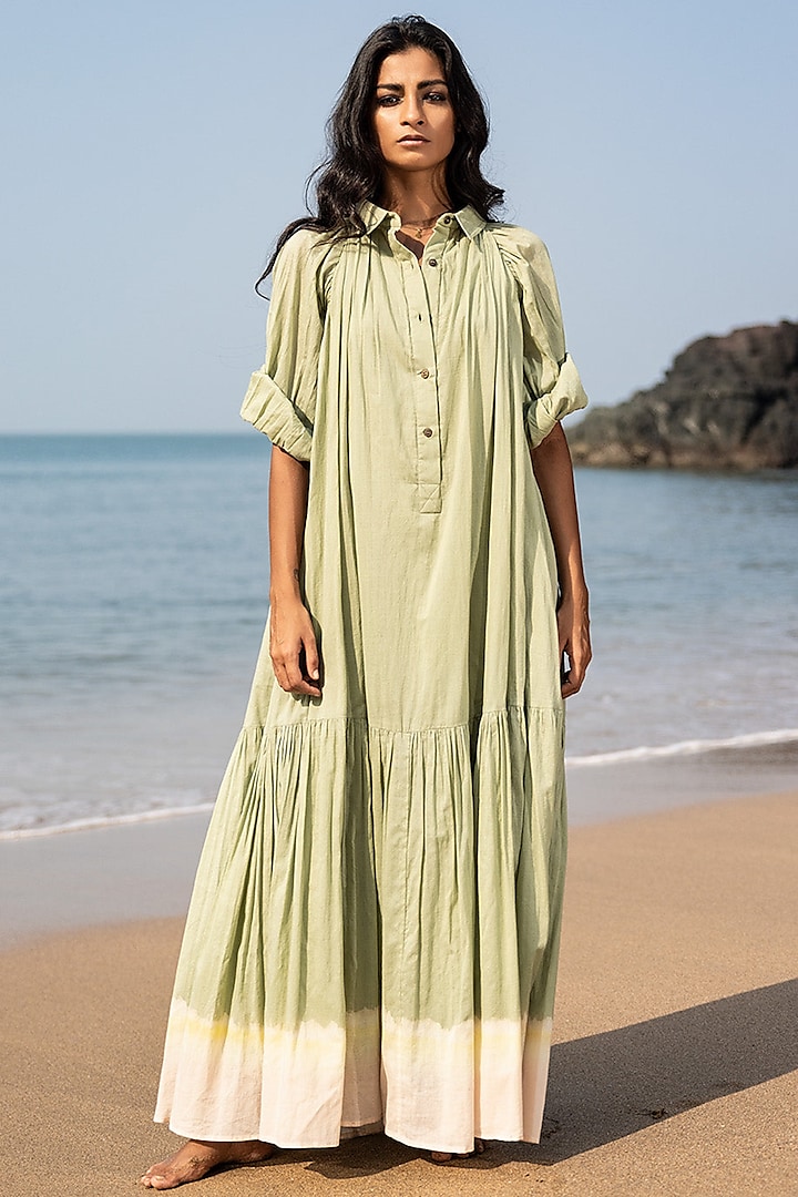 Pear Green Cotton Dress by Khara Kapas