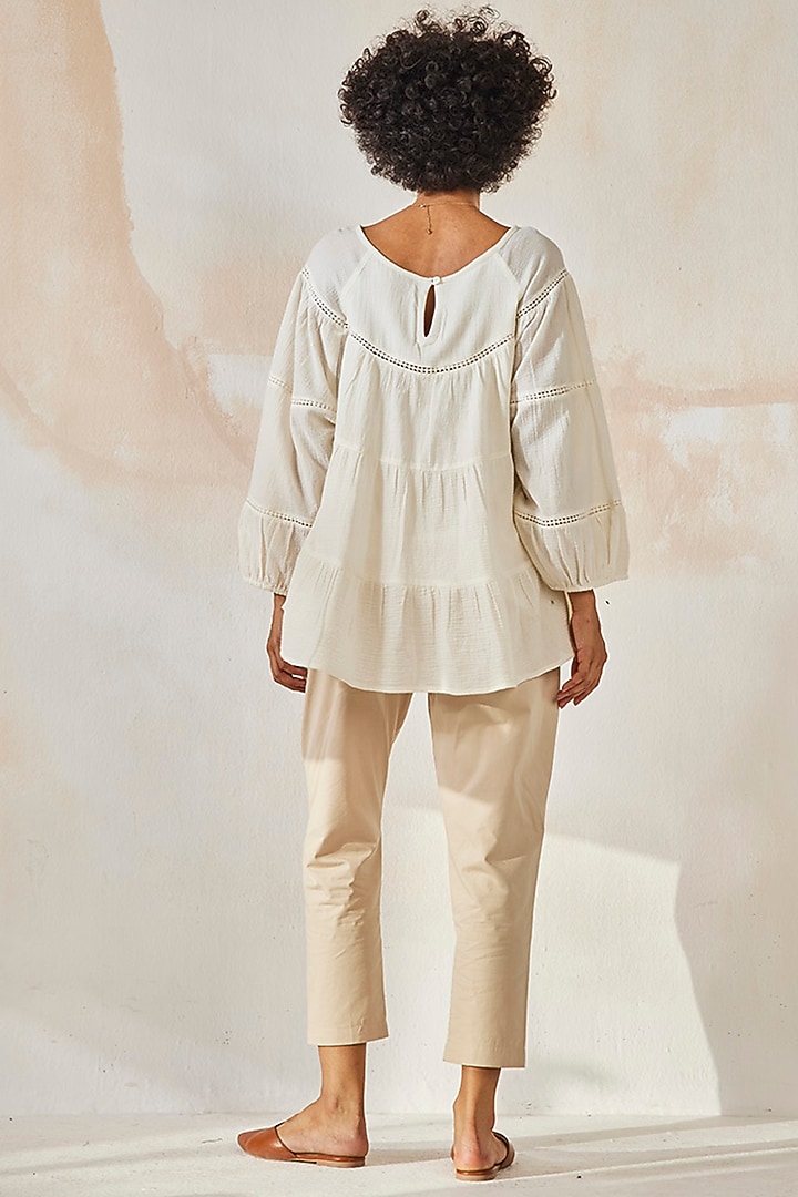 Beige Cotton Pants by Khara Kapas at Pernia's Pop Up Shop