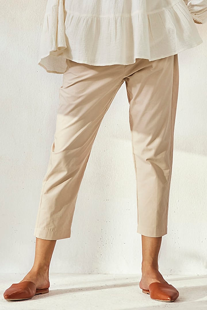 Beige Cotton Pants by Khara Kapas at Pernia's Pop Up Shop