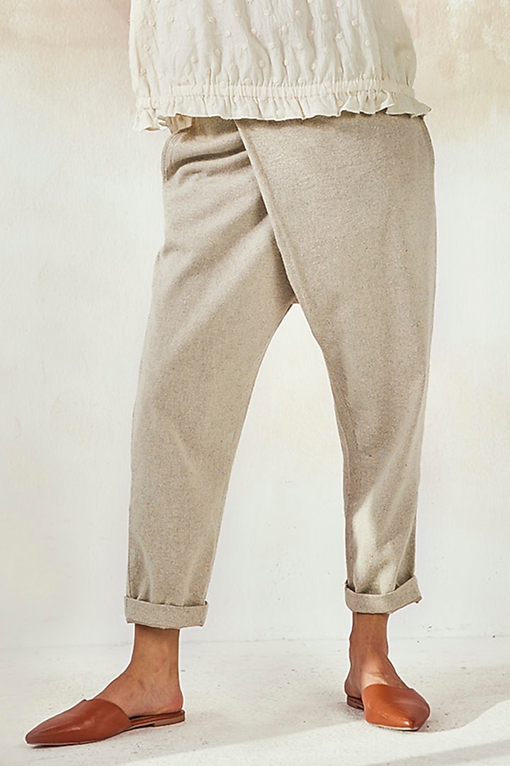 Beige Pants In Cotton by Khara Kapas at Pernia's Pop Up Shop