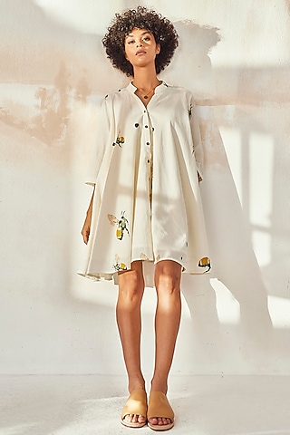 White Printed Shirt Dress by Khara Kapas