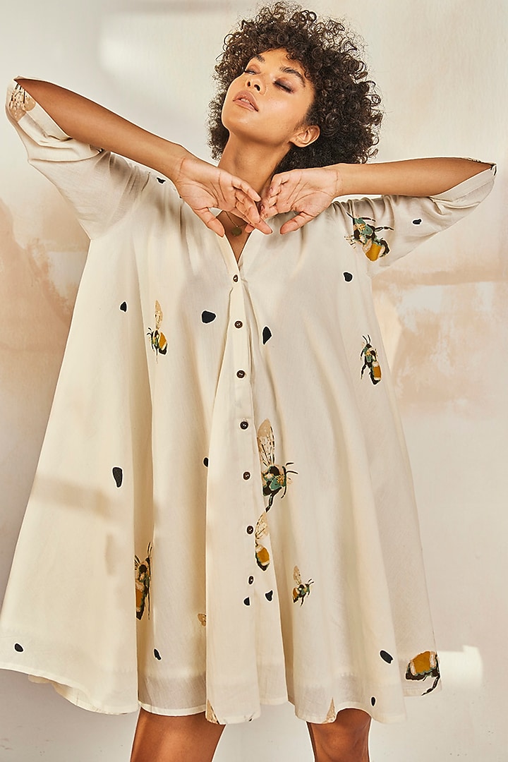 White Printed Summer Shirt Dress by Khara Kapas at Pernia's Pop Up Shop