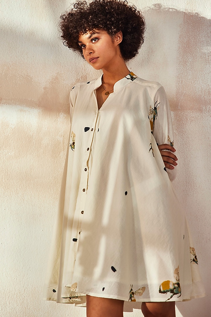 White Printed Summer Shirt Dress by Khara Kapas at Pernia's Pop Up Shop