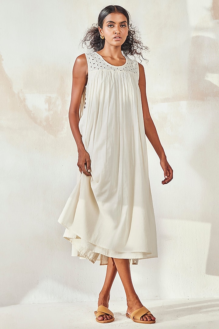 Ivory White Mulmul Dress by Khara Kapas