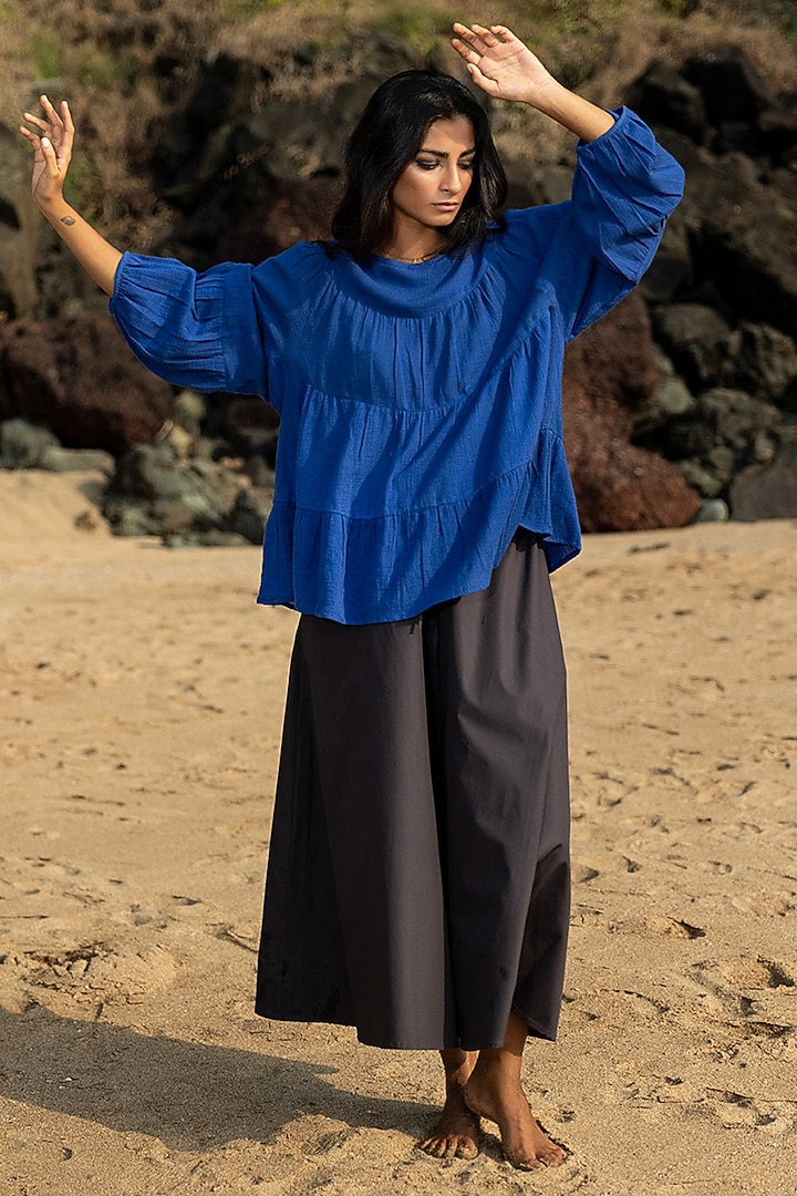 Electric Blue Cotton Anti-Fit Top by Khara Kapas at Pernia's Pop Up Shop