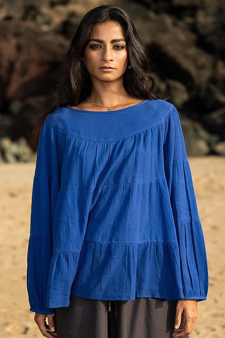 Electric Blue Cotton Anti-Fit Top by Khara Kapas at Pernia's Pop Up Shop