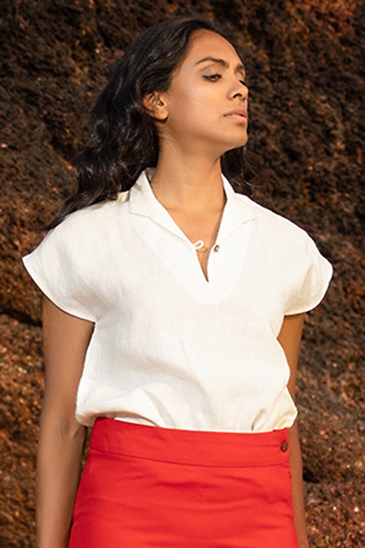 Chilly Red Cotton Poplin Pencil Skirt by Khara Kapas at Pernia's Pop Up Shop