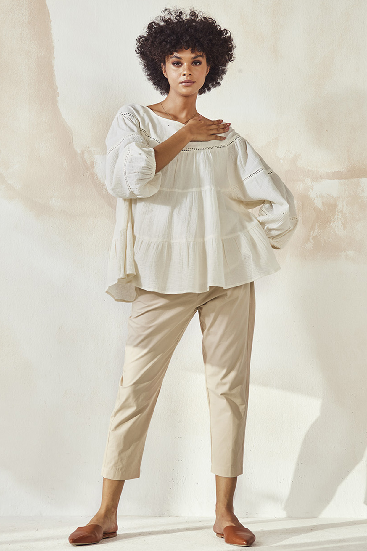 Off-White Mulmul Tunic Set by Khara Kapas at Pernia's Pop Up Shop