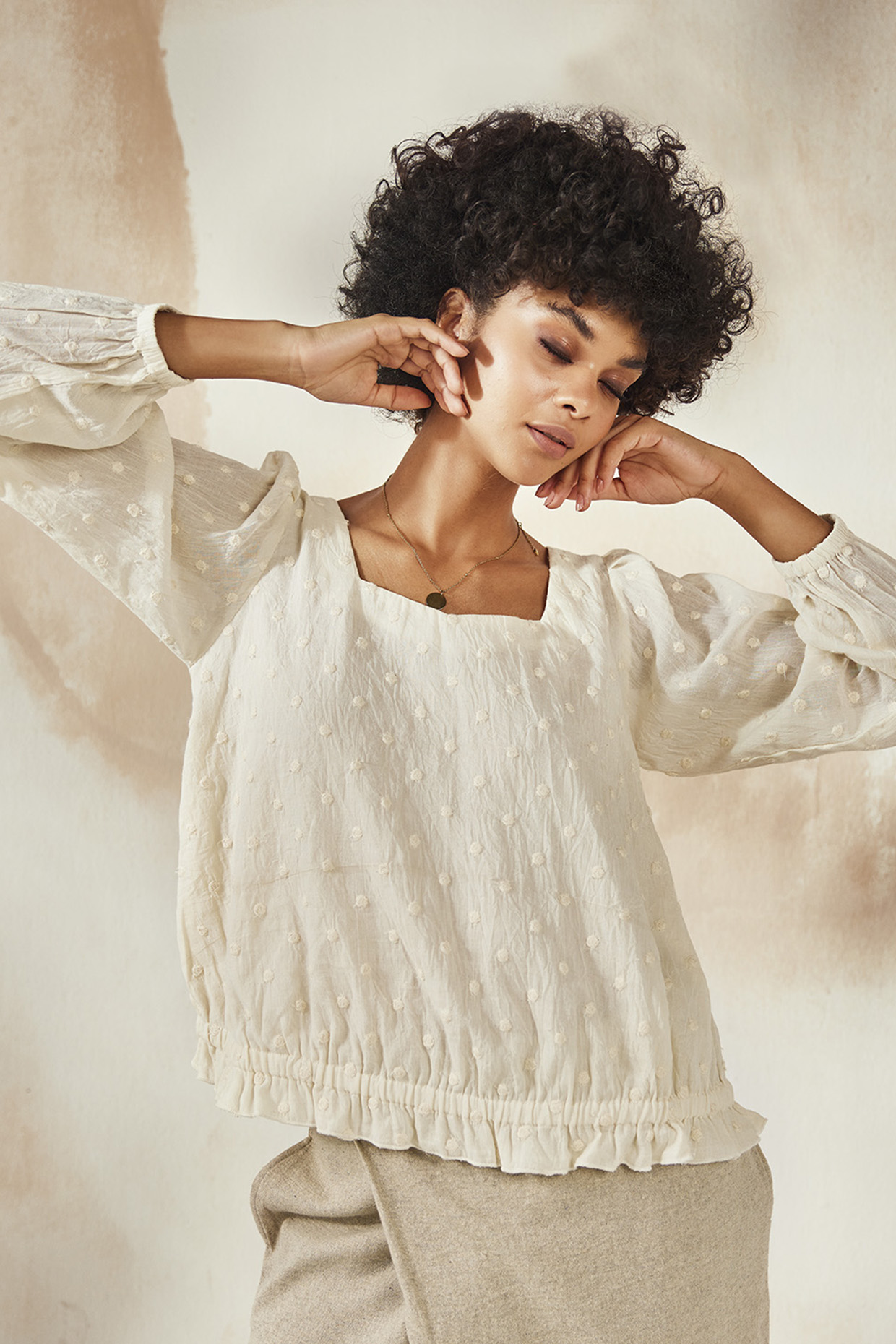 Off-White Mulmul Top by Khara Kapas at Pernia's Pop Up Shop