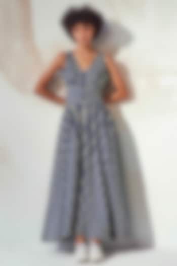 Blue & White Mulmul Maxi Dress by Khara Kapas