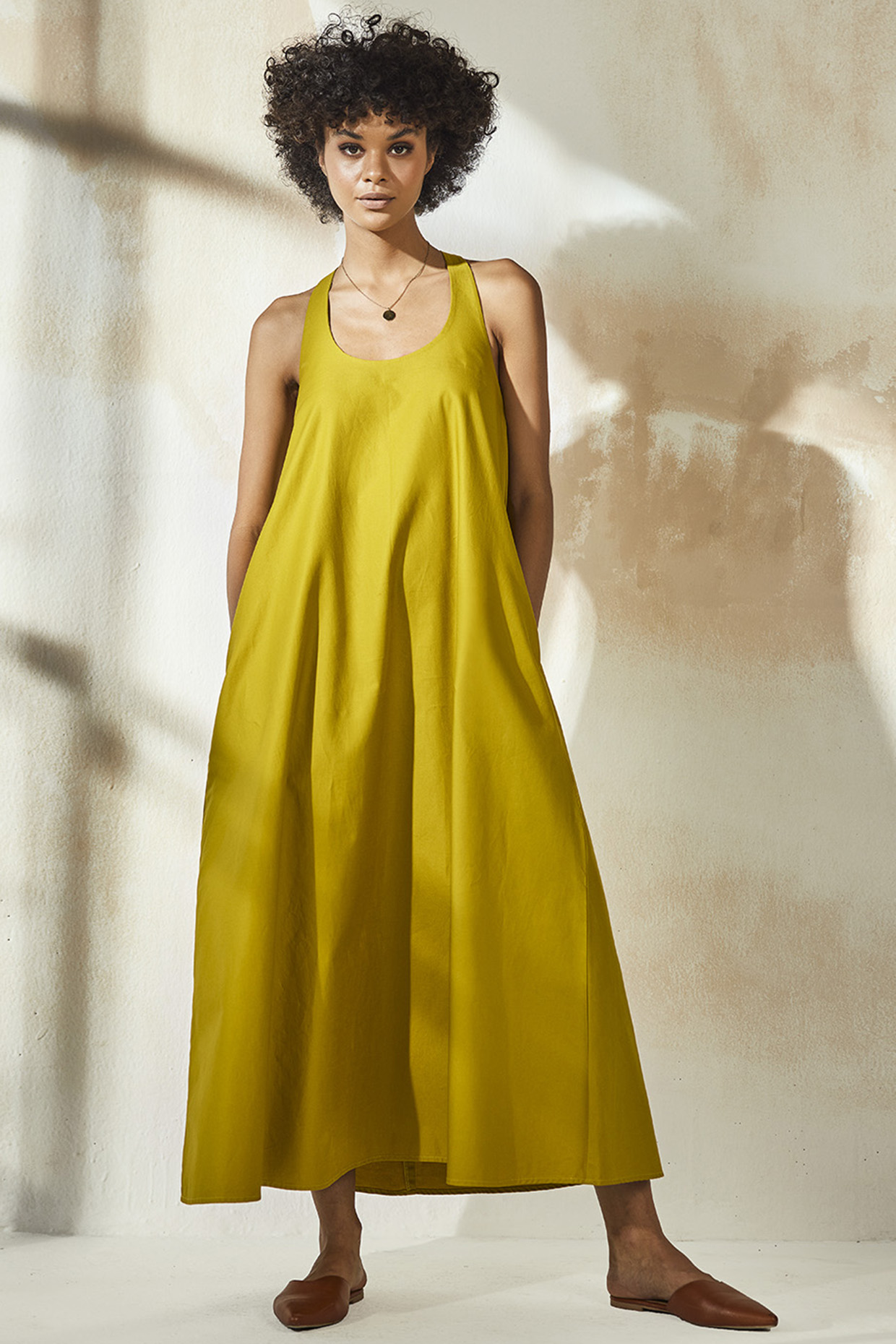 Yellow cotton maxi dress top