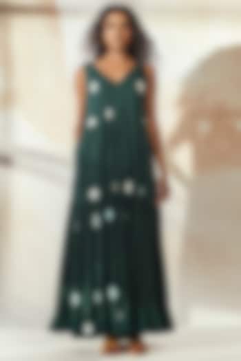 Forest Green Mulmul Maxi Dress by Khara Kapas