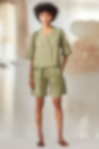 Apple Green Linen Co-Ord Set by Khara Kapas at Pernia's Pop Up Shop