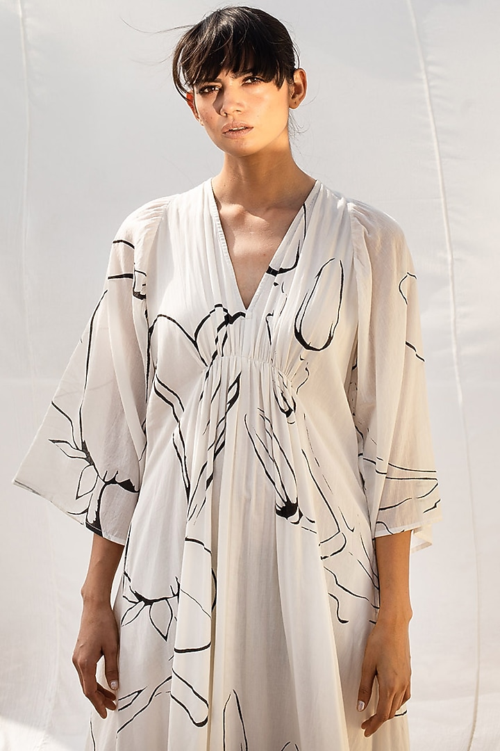 Ivory Screen Printed Boho Summer Dress  by Khara Kapas at Pernia's Pop Up Shop