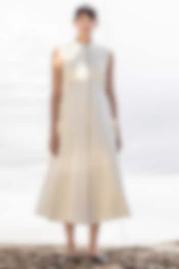 Off White Midi Summer Dress With Kangaroo Pockets by Khara Kapas at Pernia's Pop Up Shop