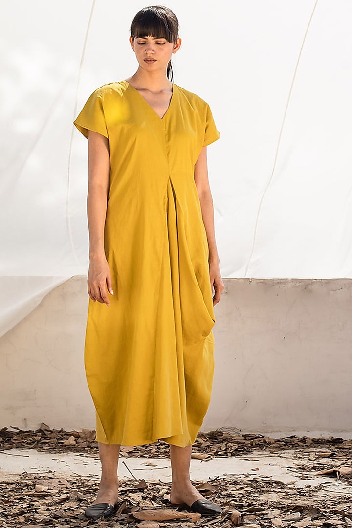 Mango Yellow Cowl Midi Dress by Khara Kapas