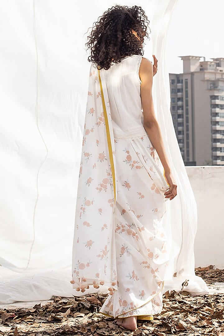 Ivory Cotton Screen Printed Festive Saree by Khara Kapas at Pernia's Pop Up Shop