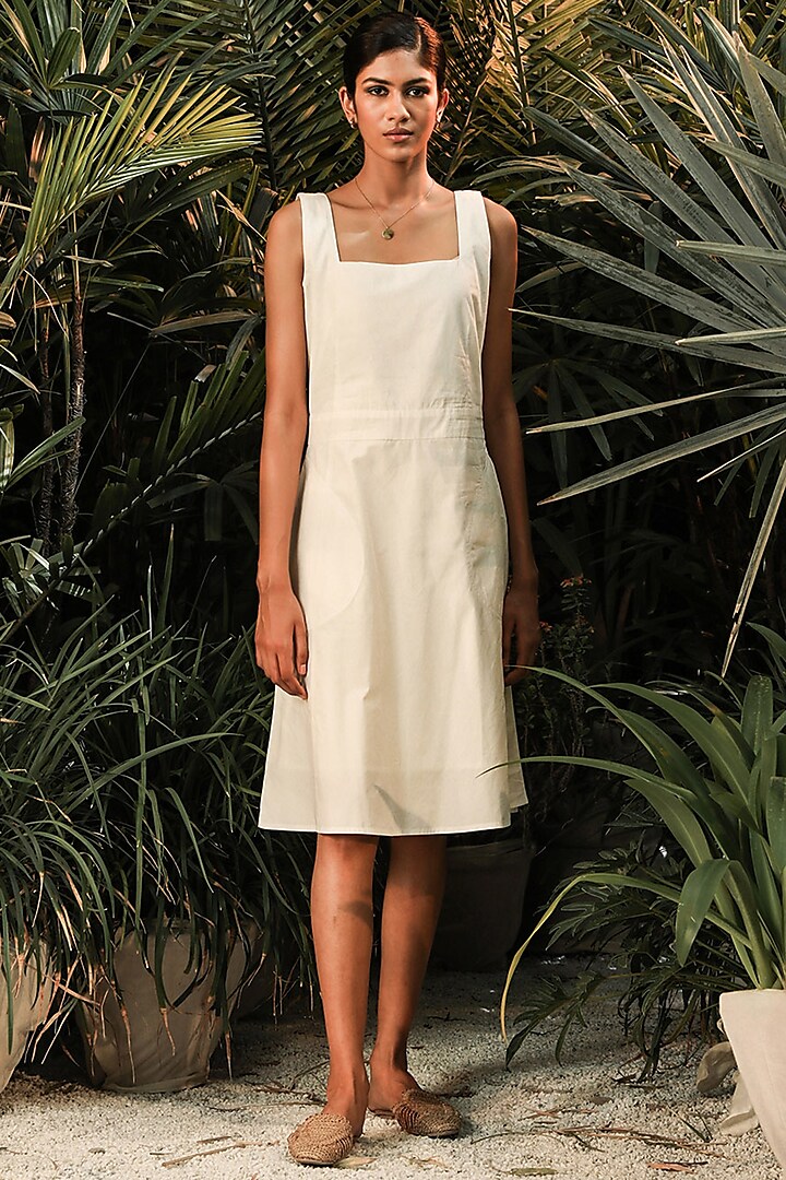 White Poplin Sleeveless Dress by Khara Kapas