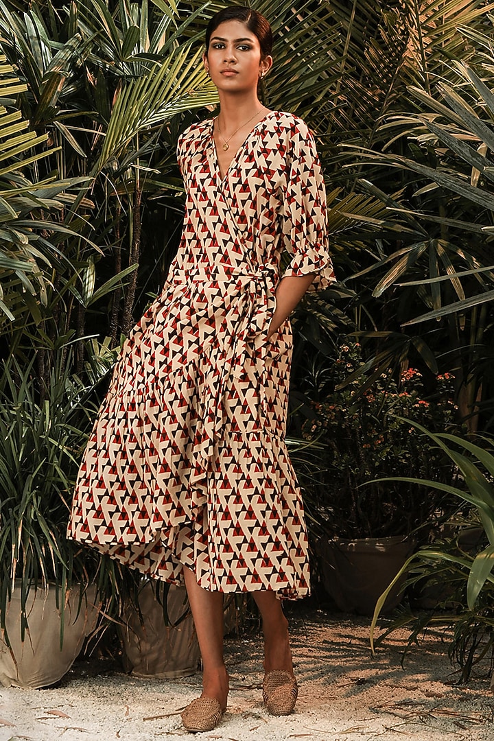 Multi-Colored Bagru Printed Summer Dress by Khara Kapas at Pernia's Pop Up Shop