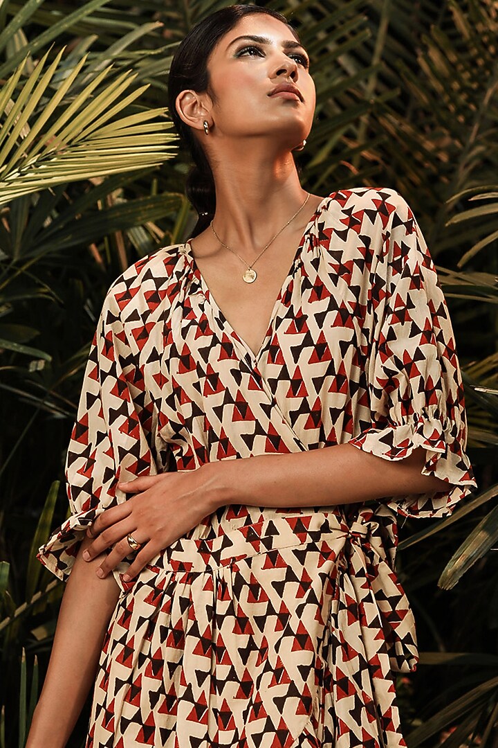 Multi-Colored Bagru Printed Summer Dress by Khara Kapas at Pernia's Pop Up Shop