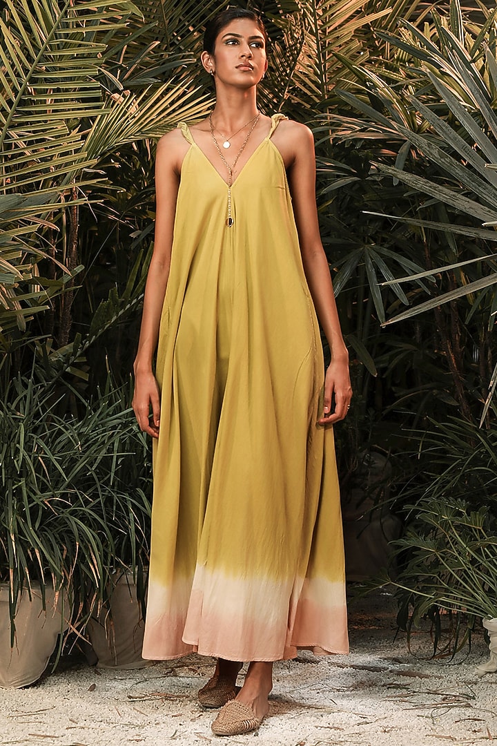 Lime Green Dip Dyed Maxi Summer Dress by Khara Kapas at Pernia's Pop Up Shop