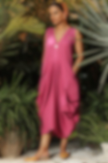 Bubblegum Pink Side Cowl Summer Dress by Khara Kapas at Pernia's Pop Up Shop