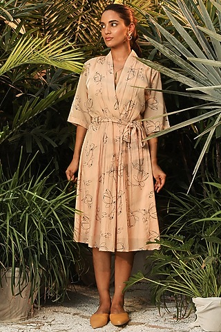 Pink Printed Wrap Dress by Khara Kapas