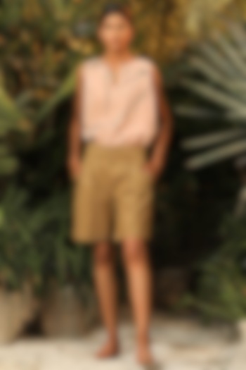 Khaki Brown Bermuda Shorts by Khara Kapas at Pernia's Pop Up Shop