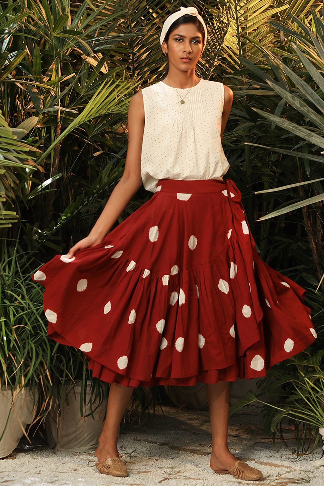 Deep Red Polka Dots Skirt by Khara Kapas at Pernia s Pop Up Shop