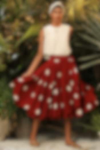 Deep Red Polka Dots Skirt by Khara Kapas