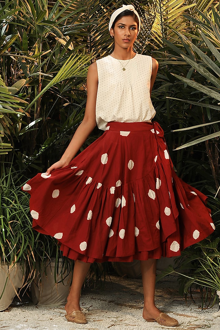 Deep Red Polka Dots Skirt by Khara Kapas