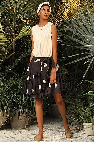 Charcoal Polka Dots Wrap Skirt by Khara Kapas