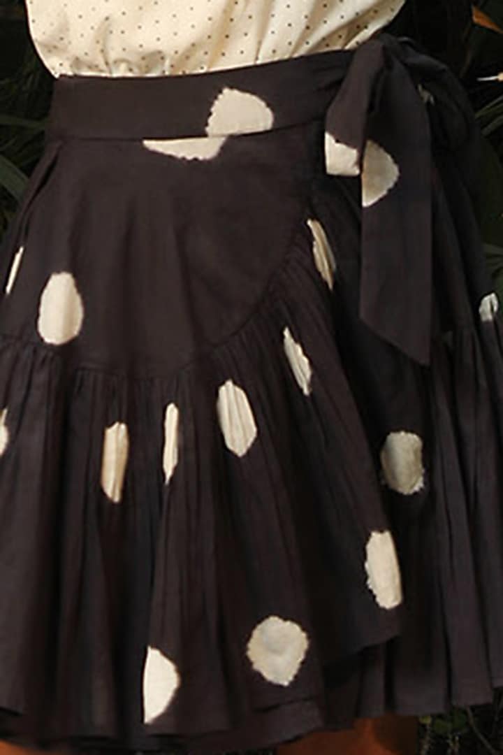 Charcoal Polka Dots Wrap Skirt by Khara Kapas at Pernia's Pop Up Shop