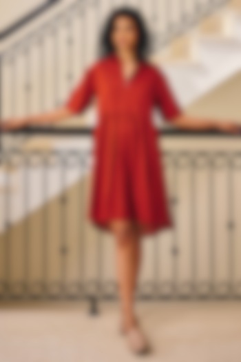 Brick Red Soft Cotton Mul Summer Shirt Dress by Khara Kapas at Pernia's Pop Up Shop