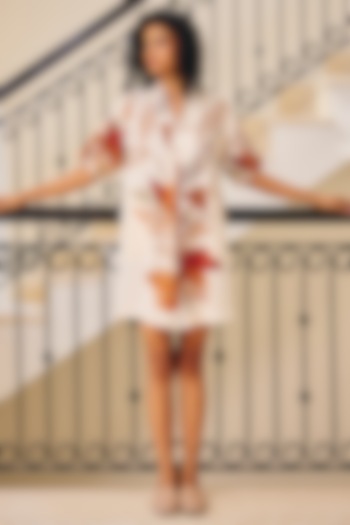 Off-White Soft Cotton Mul Floral Printed Summer Dress by Khara Kapas at Pernia's Pop Up Shop