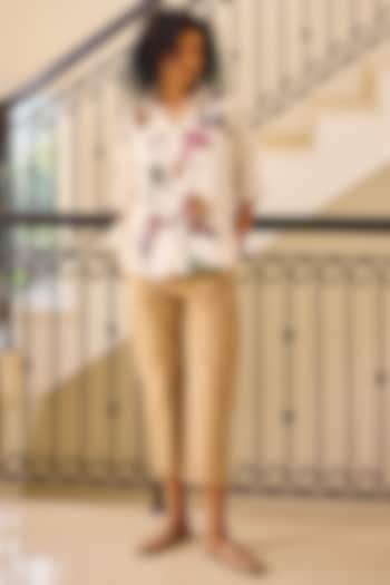 Off-White Soft Cotton Mul Floral Printed Shirt by Khara Kapas at Pernia's Pop Up Shop