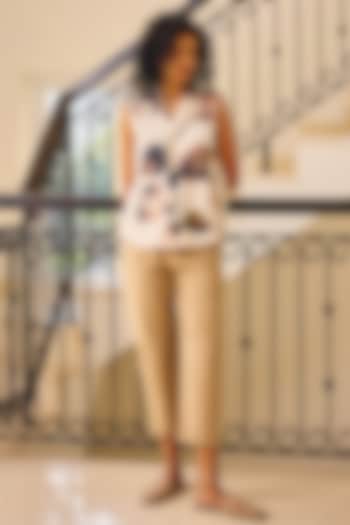 Off-White Soft Cotton Mul Floral Printed Shirt by Khara Kapas at Pernia's Pop Up Shop