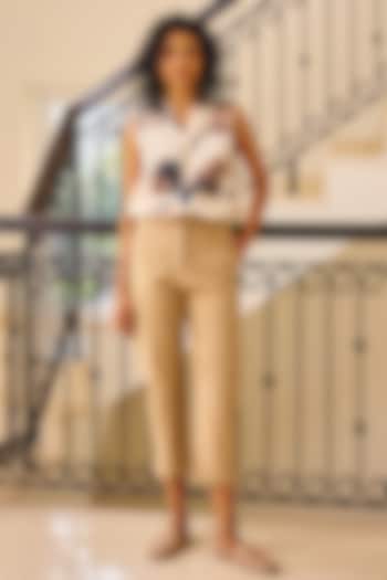Beige Twill Pencil Pants by Khara Kapas at Pernia's Pop Up Shop