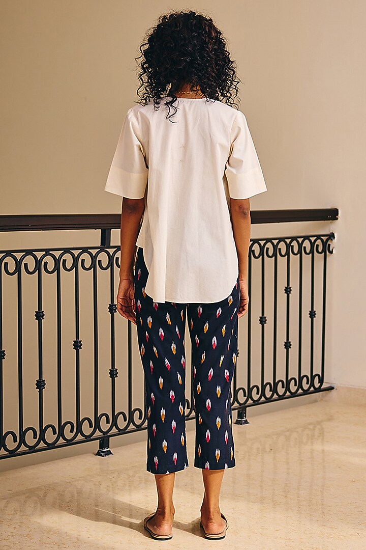Deep Blue Linen Ikat Pencil Pants by Khara Kapas at Pernia's Pop Up Shop